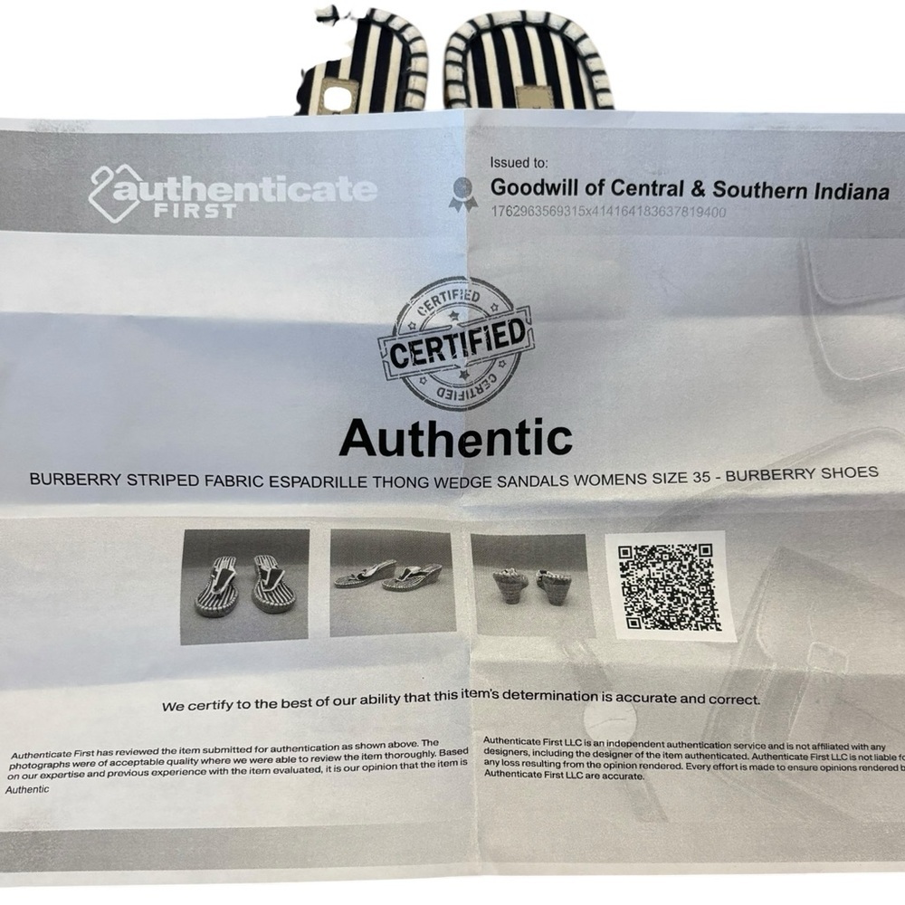 Burberry Women’s‎ Vintage Navy Blue White Nautical Stripe Rattan Wedges Size 35 - Picture 6 of 6